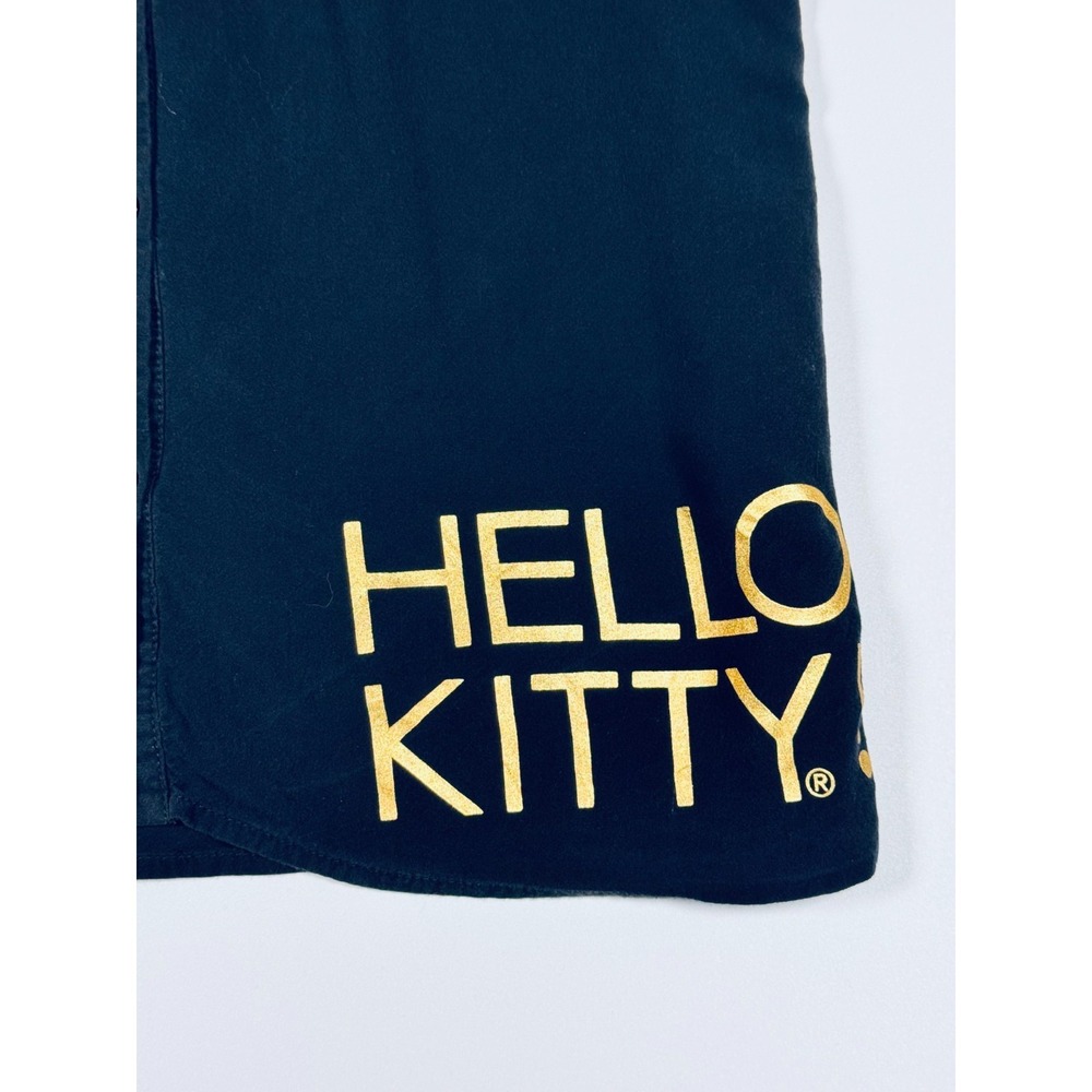 Hello‎ Kitty Sanrio Top Womens Large Black Gold Studded Collar Sheer Button Back - Picture 8 of 12